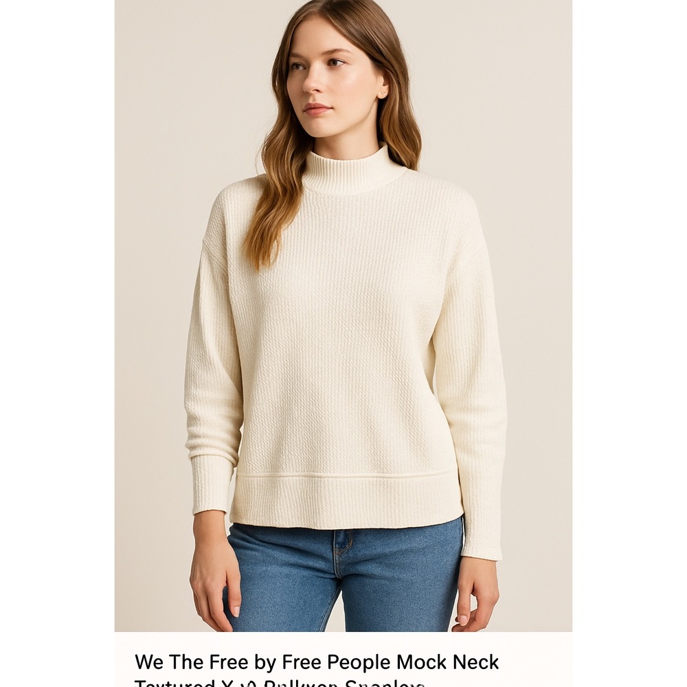 We The Free‎ People Mock Neck Pullover Top Textured Knit Sweater Cream